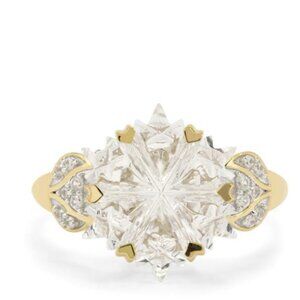 Wobito Snowflake Cut White Topaz & White Zircon 9K Gold Ring ATGW 5.60cts sz 8